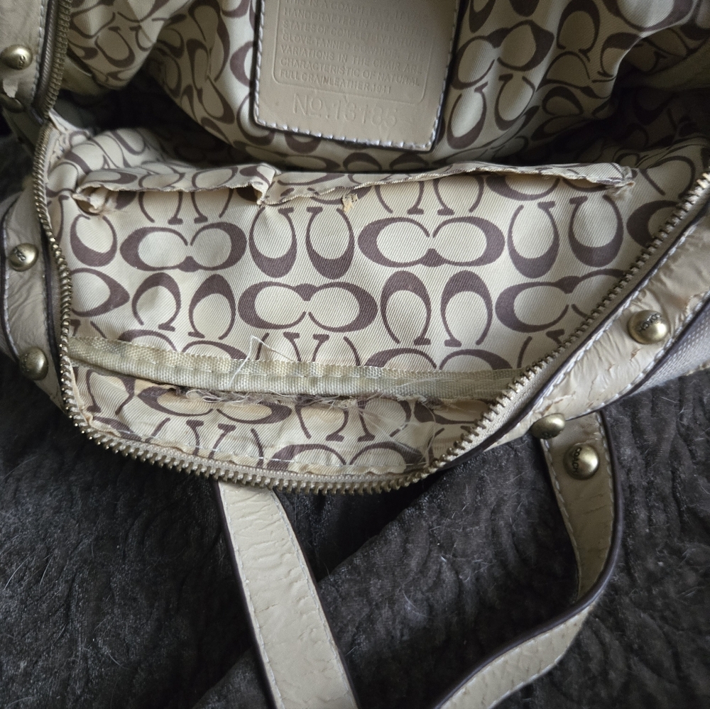 Coach Beige and Brown Signature Shoulder Bag